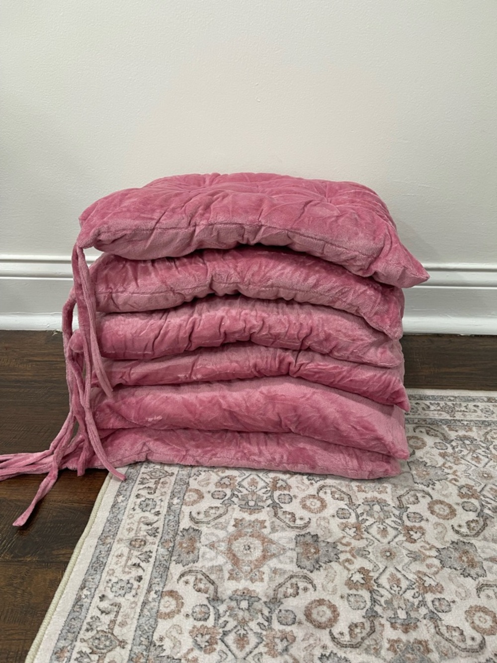 Set of 6, Plush Tufted Seat Cushions, 15.5”,  Dusty Pink